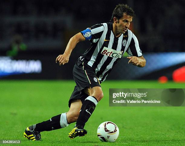 Alessandro Del Piero of Juventus FC in action during the UEFA Europa League group A match Juventus FC and KKS Lech Poznan at Olimpico Stadium on...