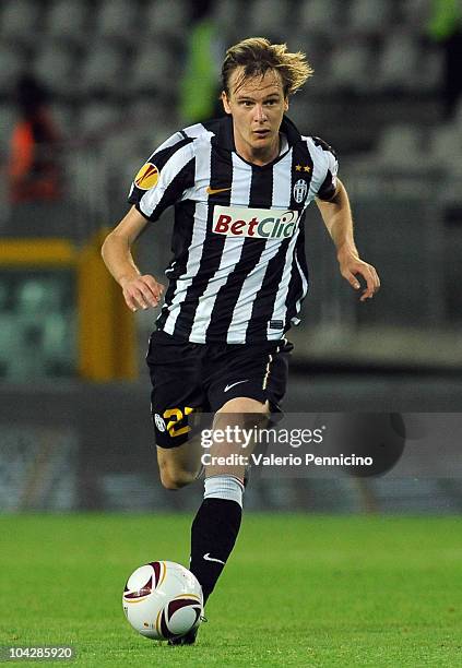 Milos Krasic of Juventus FC in action during the UEFA Europa League group A match Juventus FC and KKS Lech Poznan at Olimpico Stadium on September...