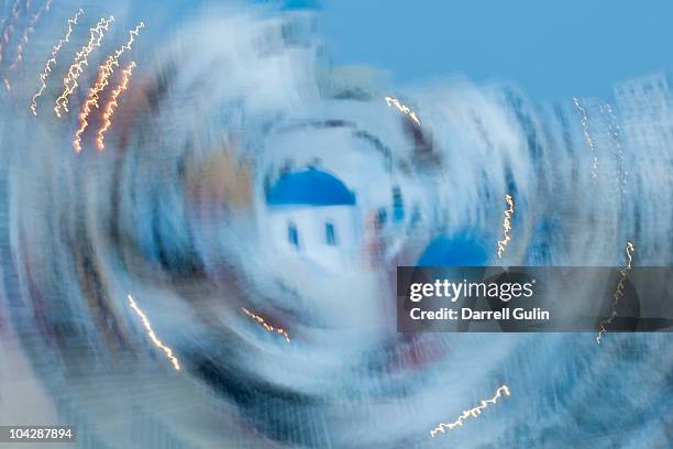 evening light on blue dome church in circle - höhenangst stock-fotos und bilder