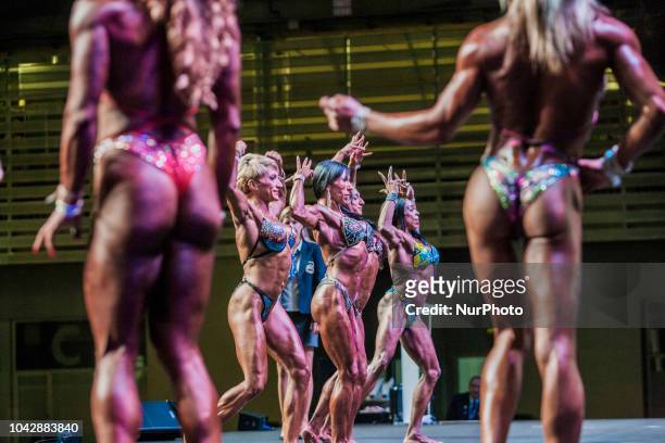 Female bodybuilding athletes posing during the &quot;Arnold Classic Europe&quot; 2018 multisport competition in Barcelona. On 28 September 2018, in...