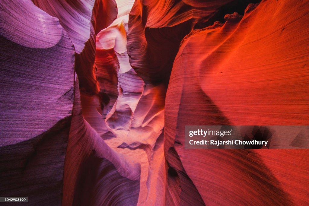 In the narrow trenches in Antelope Canyon, Arizona, United States