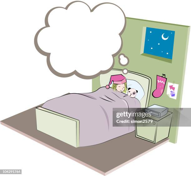 lover kids dreaming. - child asleep in bedroom at night stock illustrations