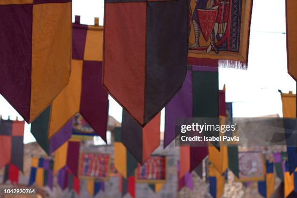 close-up of medieval flags - medieval flag stock pictures, royalty-free photos & images