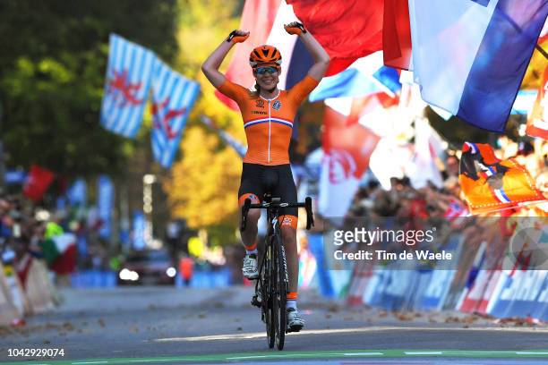 Arrival / Anna Van Der Breggen of The Netherlands / Celebration / during the Women Elite Road Race a 156,2km race from Kufstein to Innsbruck 582m at...