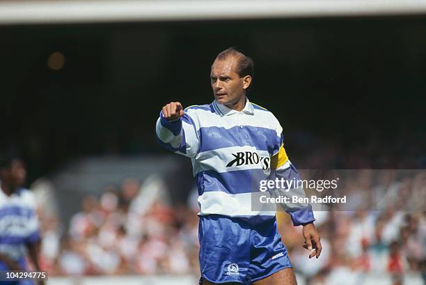 English footballer Ray Wilkins on the field for Queens Park Rangers FC, circa 1990.