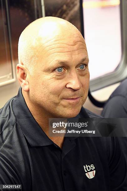 Former MLB player Cal Ripkin, Jr. Attends the MLB On TBS 42nd Street Times Square shuttle unveiling at Grand Central Station on September 20, 2010 in...