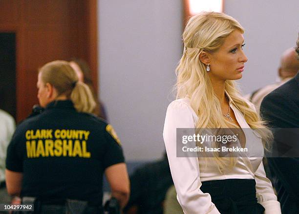 Paris Hilton appears in court at the Clark County Regional Justice Center September 20, 2010 in Las Vegas, Nevada. Hilton pleaded guilty to two...