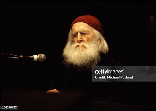 Moondog (Louis Thomas Hardin performs at the Poetry Olympics at the Royal Albert Hall in London, 1980s.