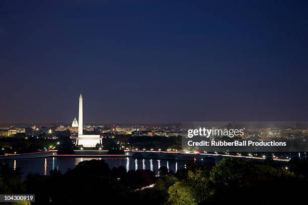 usa, washington dc, night skyline of city - washington dc skyline night stock pictures, royalty-free photos & images