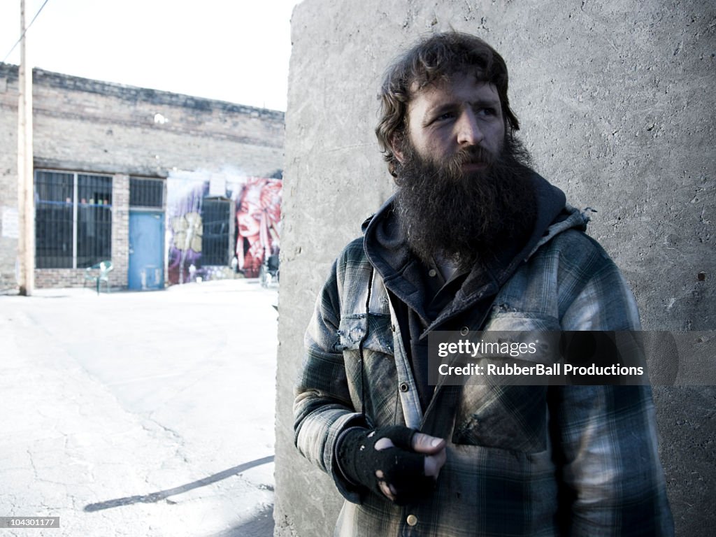 USA, Utah, Salt Lake City, homeless man in street