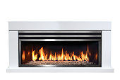 Burning gas fireplace isolated on white background