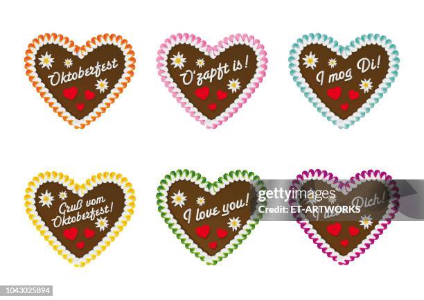 stockillustraties, clipart, cartoons en iconen met peperkoek cookie harten - bierfest
