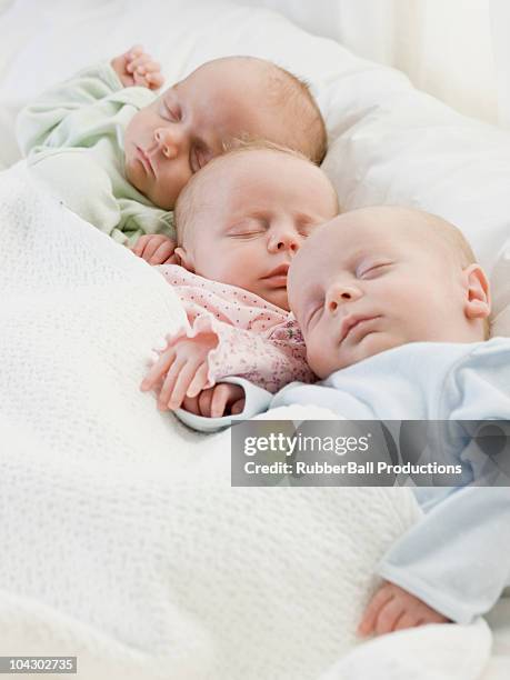 newborn triplets asleep - triplets stock pictures, royalty-free photos & images