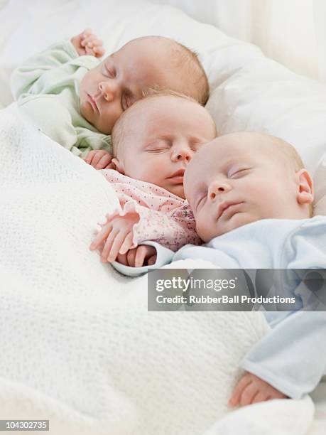 newborn triplets asleep - identical triplets stock pictures, royalty-free photos & images
