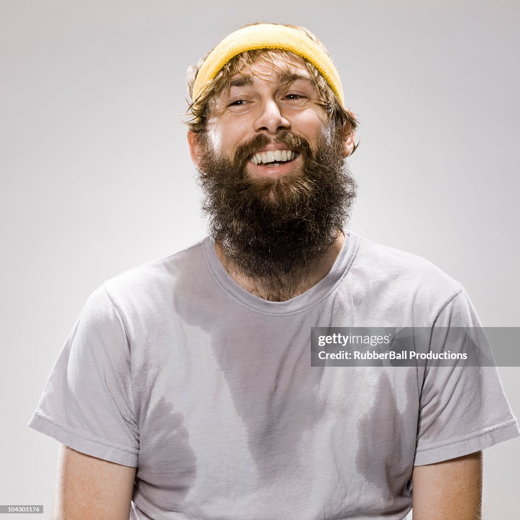 Bearded man wearing a headband