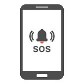 Smartphone with emergency button on screen. Vector