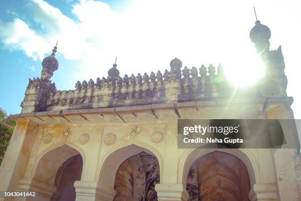 hayat baksh begum mosque in the qutb shahi tomb complex. hyderabad, india. - hyderabad india skyline stock pictures, royalty-free photos & images