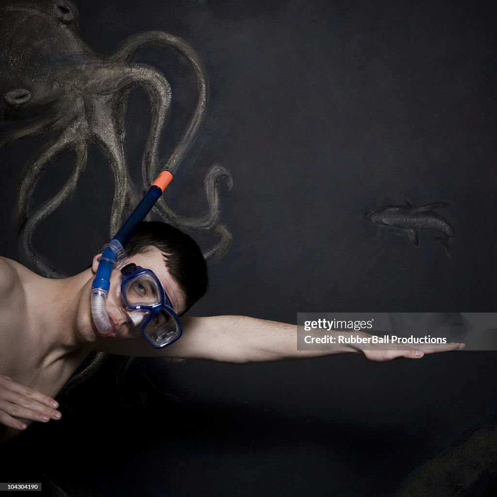 Man in a mask and snorkel