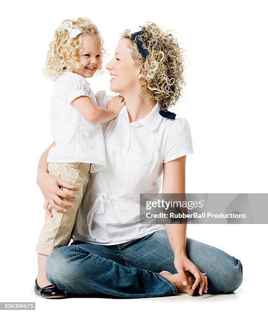 mother and young daughter - mother on white background stock pictures, royalty-free photos & images