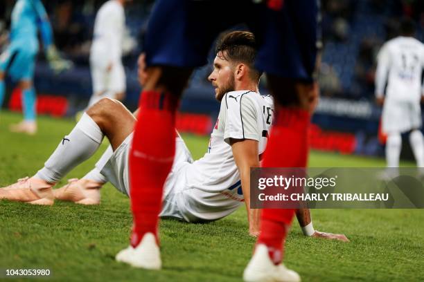 Amiens' French defender Jordan Lefort after the French L1 football match between Caen and Amiens on September 29 at the Michel d'Ornano stadium, in...