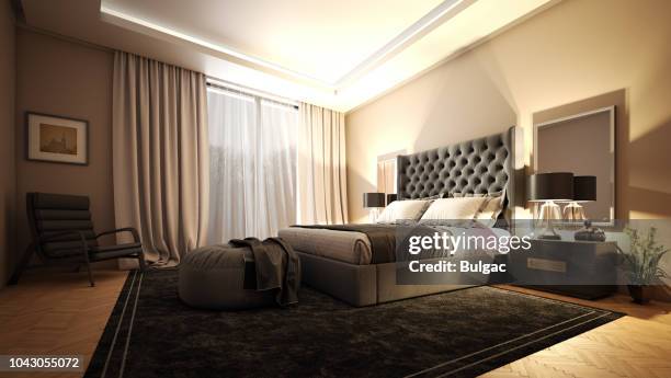 luxus-master schlafzimmer innenraum - curtain hotel stock-fotos und bilder