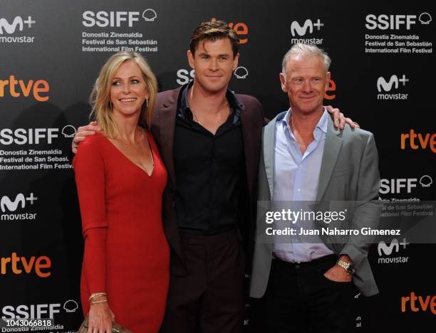 Leonie Hemsworth, Chris Hemsworth and Craig Hemsworth attend the red carpet of the closure gala during 66th San Sebastian Film Festival at Kursaal on...