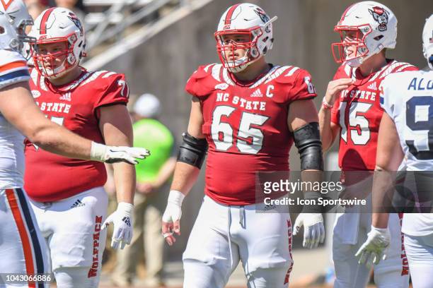 North Carolina State Wolfpack center Garrett Bradbury prepares to line up for the next play during the game between the NC State Wolfpack and the...