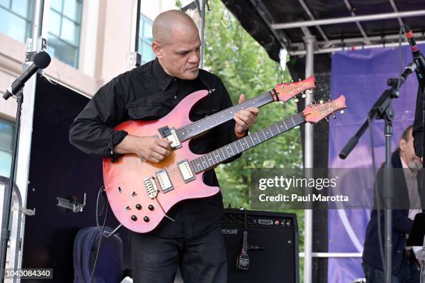 David Fiuczynski performs at the annual Berklee College of Music Beantown Jazz Festival on Columbus Avenue on September 29, 2018 in Boston,...