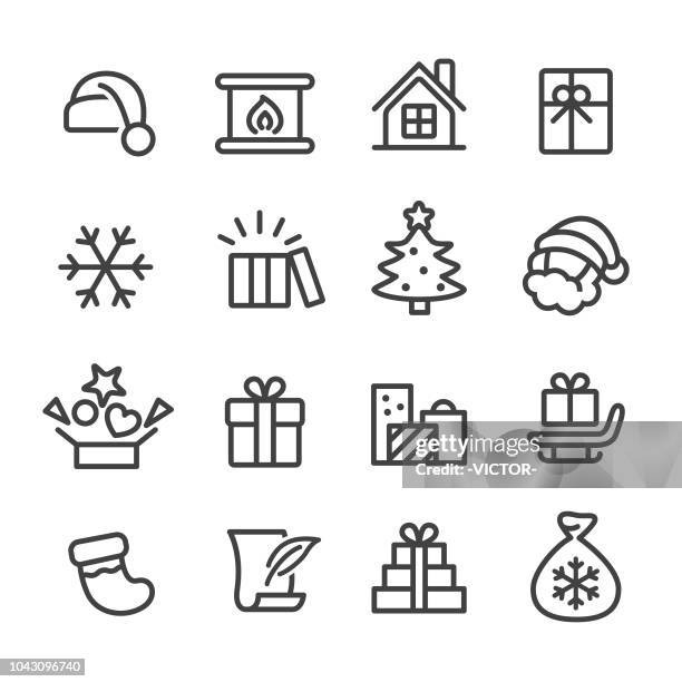 ilustrações, clipart, desenhos animados e ícones de natal e presentes ícones - linha série - chapéu de papai noel