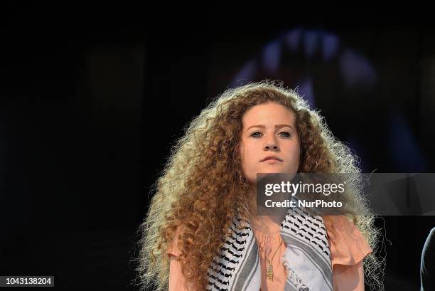 Ahed Tamimi in Madrid on 29th September, 2018. Ahed Tamimi to take part in the FiestaPCE18 in a great act of solidarity with Palestine people.