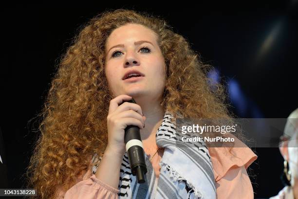 Ahed Tamimi in Madrid on 29th September, 2018. Ahed Tamimi to take part in the FiestaPCE18 in a great act of solidarity with Palestine people.