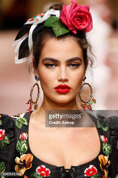 Headshot at the Dolce & Gabbana show during Milan Fashion Week Spring/Summer 2019 on September 23, 2018 in Milan, Italy.