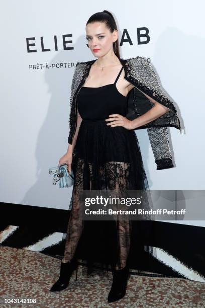 Actress Roxane Mesquida attends the ELie Saab show as part of the Paris Fashion Week Womenswear Spring/Summer 2019 on September 29, 2018 in Paris,...