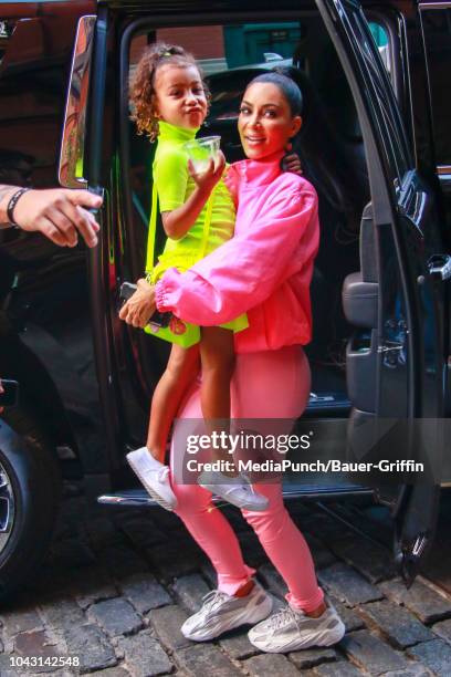 Kim Kardashian and North West are seen on September 29, 2018 in New York City.