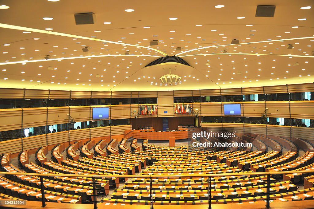 Empty European Parliament Assembly Room, Brussels, Belgium