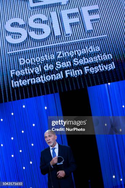 Dario Grandinetti receives Silver Shell for Best Actor for'Rojo' film during the closing ceremony of 66th San Sebastian Film Festival at Kursaal on...