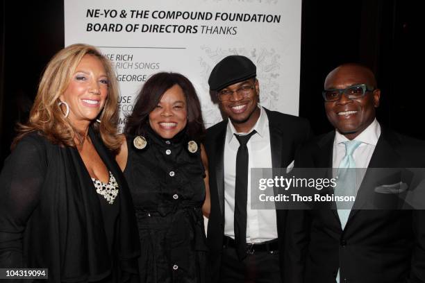 Denise Rich, Jamie Foster Brown, hip-hop artist Ne-Yo, and producer LA Reid attend A Night of Redemption Hosted by Ne-Yo, Denise Rich, and the...