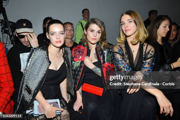 Roxane Mesquida, Beatrice Martin asa Coeur de Pirate and Gaia Weiss attend the Elie Saab show as part of the Paris Fashion Week Womenswear...