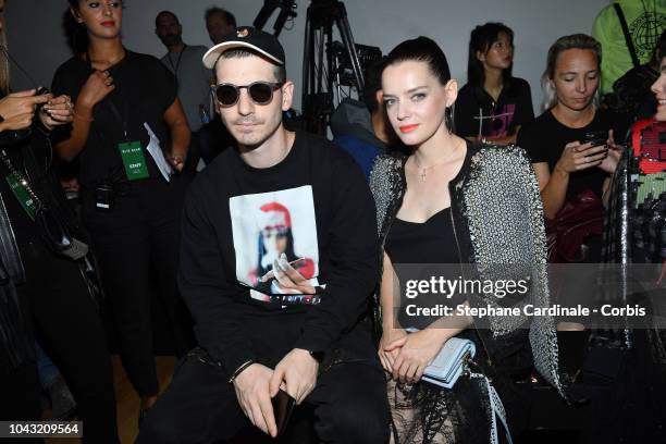 Roxane Mesquida and husband Frederic D attend the Elie Saab show as part of the Paris Fashion Week Womenswear Spring/Summer 2019 on September 29,...