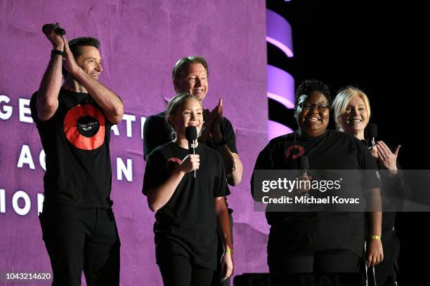 Actor Hugh Jackman, CEO of Verizon Hans Vestberg, Verizon Innovative Learning students Chelsie McClease and Nakia Woody and actress Deborra-lee...