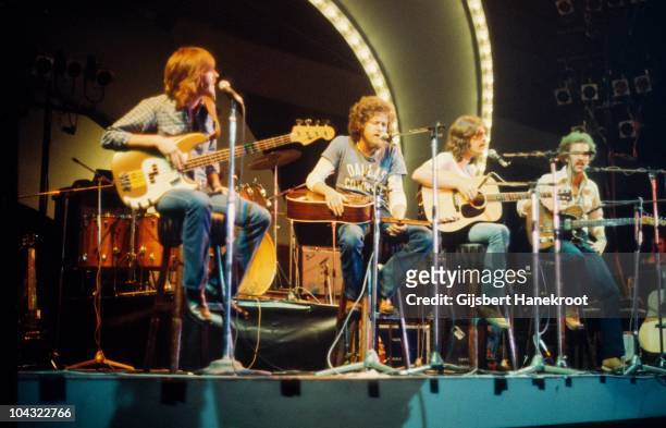 Randy Meisner, Don Henley, Glenn Frey and Bernie Leadon of The Eagles perform on Popgala TV concert on 10th March 1973 in Voorburg, Netherlands