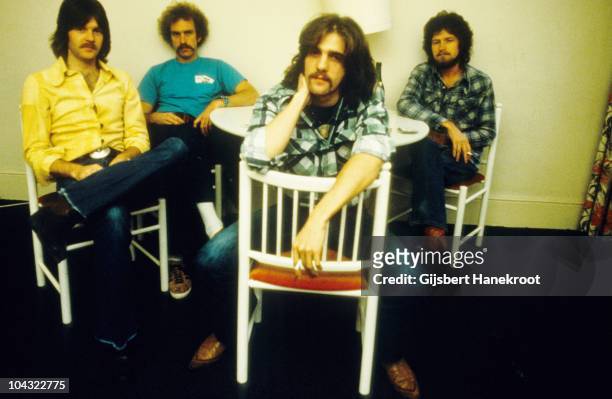 Randy Meisner, Bernie Leadon, Glenn Frey and Don Henley of The Eagles pose for a group portrait in London in 1973.