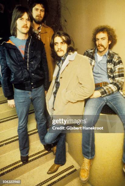 Randy Meisner, Don Henley, Glenn Frey and Bernie Leadon of The Eagles pose for a group portrait in London in 1973.