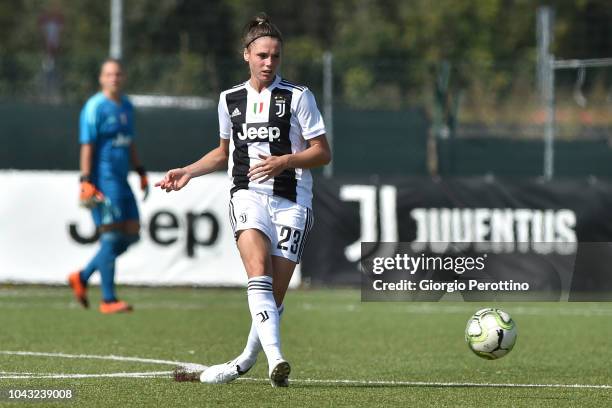 Cecilia Salvai of Juventus controls the ball during the Women's Serie A match between Juventus and Fimauto Valpolicella at Juventus Center Vinovo on...