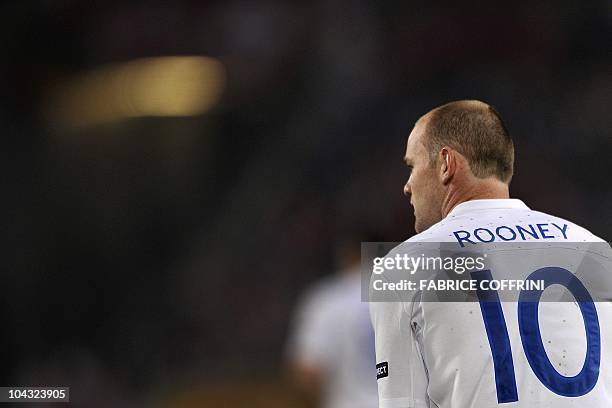 England's striker Wayne Rooney looks on during his Euro 2012 group G qualifying football match against Switzerland on September 7, 2010 at St. Jakob...