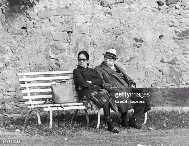 Comic actor Charlie Chaplin with his wife Oona O'Neill during a holiday in Scotland, 21st July 1971.