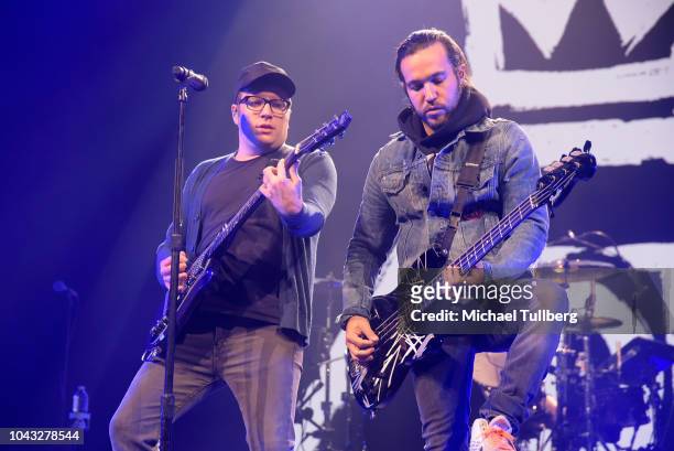 Patrick Stump and Pete Wentz of Fall Out Boy perform at Honda Center on September 29, 2018 in Anaheim, California.