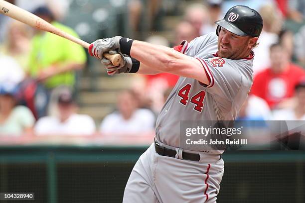 Adam Dunn of the Washington Nationals bats during the game between the Washington Nationals and the Cleveland Indians on Sunday, June 13 at...