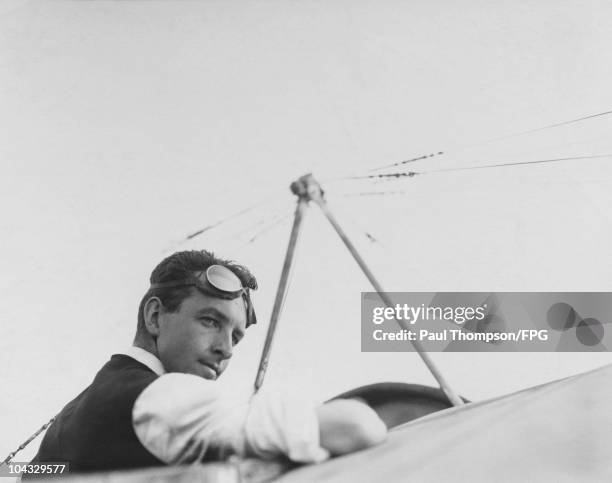 English aviator and yachtsman Sir Thomas Octave Murdoch Sopwith in a Bleriot XI monoplane, circa 1912.