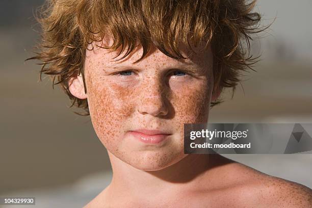 portrait of semi-dress boy - boy freckle stock pictures, royalty-free photos & images